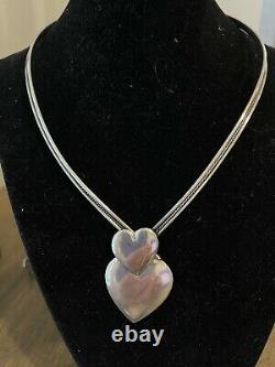 VTG Milor Sterling Silver Heart Necklace 925 Made In ITALY torque