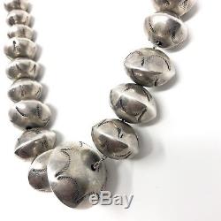 VTG Navajo Necklace Graduated Pearl Bench Made Sterling Silver 24 72g Stamped
