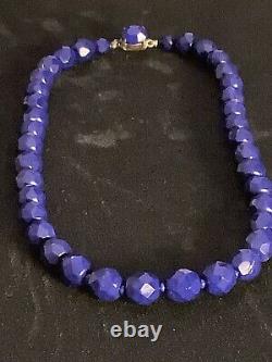 VTG Sterling Silver? /925 Faceted Natural Lapis Lazuli Hand Made? Necklace 16