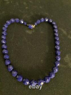 VTG Sterling Silver? /925 Faceted Natural Lapis Lazuli Hand Made? Necklace 16