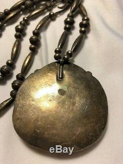 VTG mid century Hand made Sterling Silver Bench Beads Turquoise Pendant Necklace