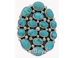 Verdy Jake, Cluster Ring, Morenci Turquoise, Sterling Silver, Navajo Made, 7.5