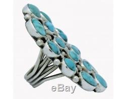 Verdy Jake, Cluster Ring, Morenci Turquoise, Sterling Silver, Navajo Made, 7.5