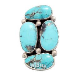 Verdy Jake, Cluster Ring, Morenci Turquoise, Sterling Silver, Navajo Made, 8