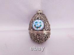 Victorian Sterling Silver Filigree Hand Made Flower Egg Vinaigrette Pendant