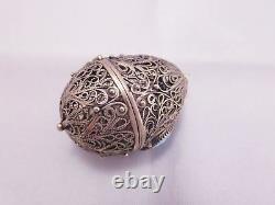 Victorian Sterling Silver Filigree Hand Made Flower Egg Vinaigrette Pendant