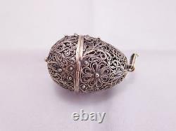 Victorian Sterling Silver Filigree Hand Made Flower Egg Vinaigrette Pendant