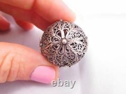 Victorian Sterling Silver Filigree Hand Made Flower Egg Vinaigrette Pendant