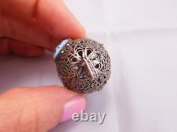 Victorian Sterling Silver Filigree Hand Made Flower Egg Vinaigrette Pendant