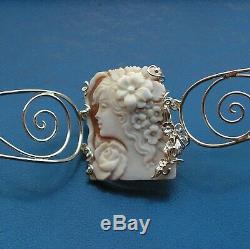 Victorian Style 925 Silver Cameo Bracelet Set with Shell Cornelian Made in Italy