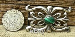 Vin NAVAJO MADE SAND CAST STERLING SILVER & GREEN MALACHITE BELT BUCKLE, NICE