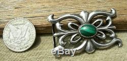 Vin NAVAJO MADE SAND CAST STERLING SILVER & GREEN MALACHITE BELT BUCKLE, NICE