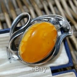 Vintage 925 Silver Brooch, Large Butterscotch Amber, Made In Poland, Hallmarked
