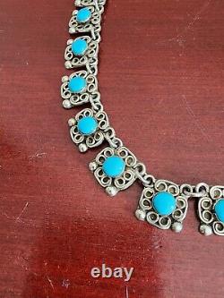 Vintage 925 Sterling Silver Turquoise Necklace. 16. Made In Mexico. 75.21grs
