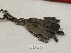 Vintage 925 Sterling Silver WOMAN FIGURAL Cut Out Etched Artisan Made Pendant