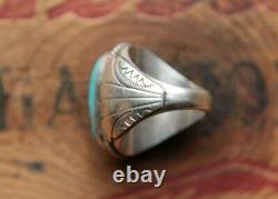 Vintage AL Hand Made Heavy Men's Turquoise Ring 34.6 g Size 10
