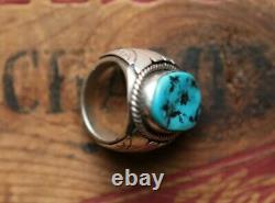Vintage AL Hand Made Heavy Men's Turquoise Ring 34.6 g Size 10