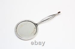 Vintage ARTISAN Made Sterling Silver Hand Mirror Macabré Wood Inlay Details