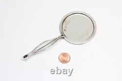 Vintage ARTISAN Made Sterling Silver Hand Mirror Macabré Wood Inlay Details