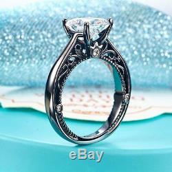 Vintage Art Deco Engagement Anniversary Ring Black 925 Silver Man Made Diamond