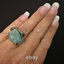Vintage Artisan Made Estate Sterling Silver Raw Emerald Brutalist Ring Size 7.25
