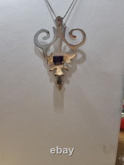 Vintage Artisan Made Sterling Silver And Amethyst Pendant Necklace Navajo