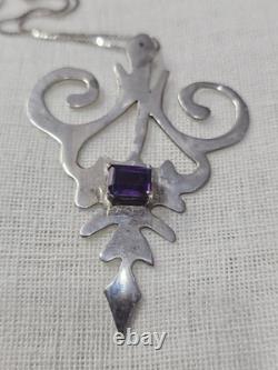 Vintage Artisan Made Sterling Silver And Amethyst Pendant Necklace Navajo