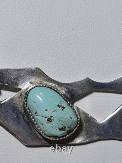 Vintage Artisan Made Sterling Silver And Turquoise Pendent And Chain With