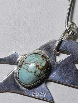 Vintage Artisan Made Sterling Silver And Turquoise Pendent And Chain With
