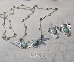 Vintage Artisan Made Sterling Silver And Turquoise Pendent And Chain With