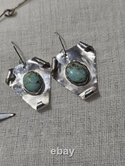 Vintage Artisan Made Sterling Silver And Turquoise Pendent And Chain With