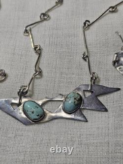 Vintage Artisan Made Sterling Silver And Turquoise Pendent And Chain With