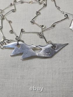 Vintage Artisan Made Sterling Silver And Turquoise Pendent And Chain With