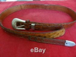 Vintage Bohlin Made Hollywood Sterling Silver Ranger Buckle Set Ostrich Belt