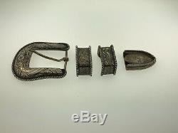 Vintage Chet Vogt Sterling Silver Hand Made Floral Scroll 4 Pc Belt Buckle Set