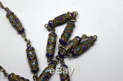 Vintage Chinese Hand Made Sterling Silver Enamel Filigree Necklace