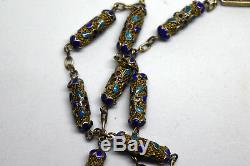 Vintage Chinese Hand Made Sterling Silver Enamel Filigree Necklace