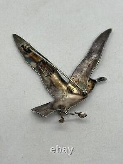 Vintage Clifford Russell Hand Made Sterling Silver Seagull Seashore Bird Brooch