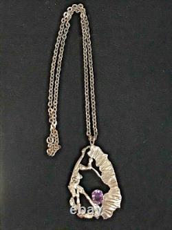Vintage Custom Made Sterling Silver Necklace & Pendent with Amethyst Stone