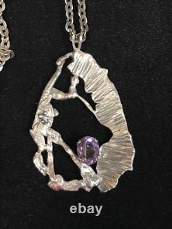 Vintage Custom Made Sterling Silver Necklace & Pendent with Amethyst Stone