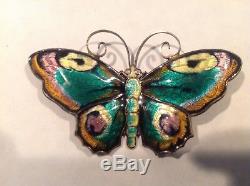 Vintage David Anderson Sterling Silver Enameled Butterfly Brooch Made in Norway