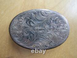 Vintage Diablo Sterling Silver Engraved Floral Scroll Hand Made Belt Buckle