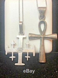 Vintage Estate 2 Sterling Silver Cross Taxco Made In Mexico Religious Pendant