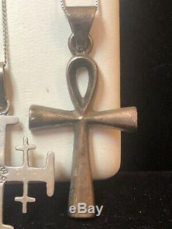 Vintage Estate 2 Sterling Silver Cross Taxco Made In Mexico Religious Pendant