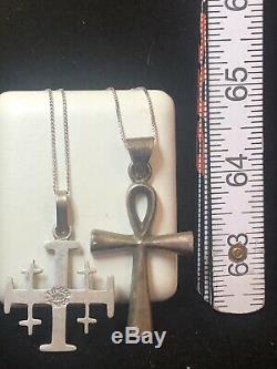 Vintage Estate 2 Sterling Silver Cross Taxco Made In Mexico Religious Pendant