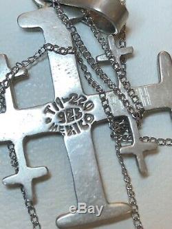 Vintage Estate 2 Sterling Silver Cross Taxco Made In Mexico Religious Pendant