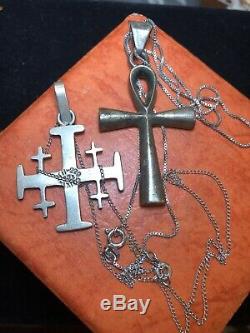 Vintage Estate 2 Sterling Silver Cross Taxco Made In Mexico Religious Pendant