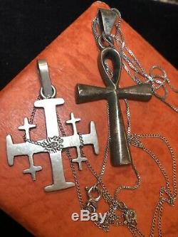 Vintage Estate 2 Sterling Silver Cross Taxco Made In Mexico Religious Pendant