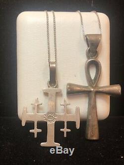 Vintage Estate 2 Sterling Silver Cross Taxco Made In Mexico Religious Pendant