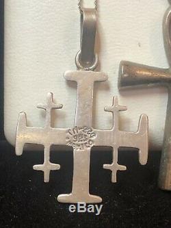 Vintage Estate 2 Sterling Silver Cross Taxco Made In Mexico Religious Pendant